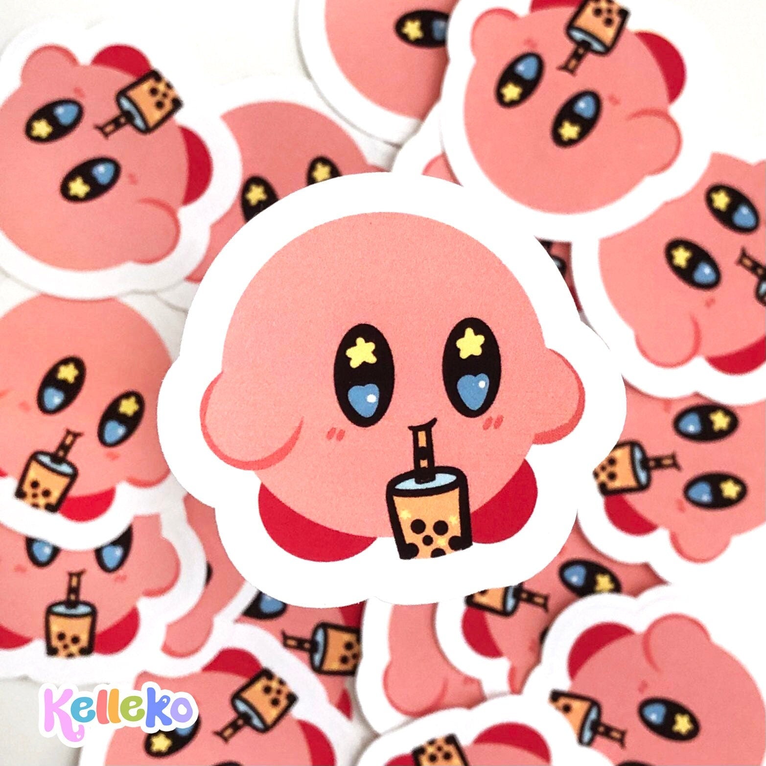 Kirby Boba Sticker Matte Weatherproof - Milk Tea stickers, Cute Nintendo Vinyl Decal, Gamer Gift