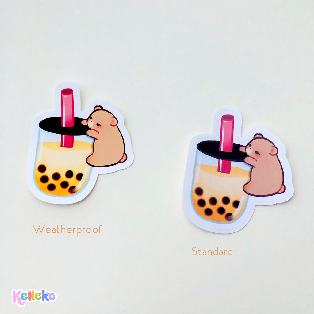Cute Bear Hugging Boba Cup Sticker - Weatherproof Matte