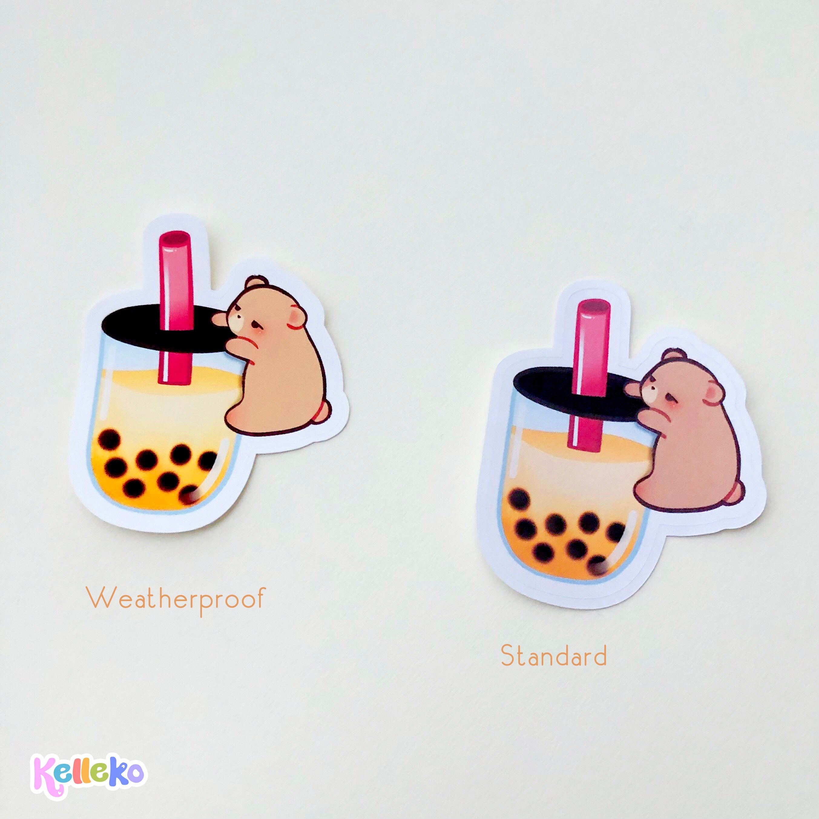 Cute Bear Hugging Boba Cup Sticker - Weatherproof Matte