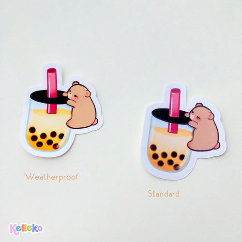Cute Bear Hugging Boba Cup Sticker - Weatherproof Matte