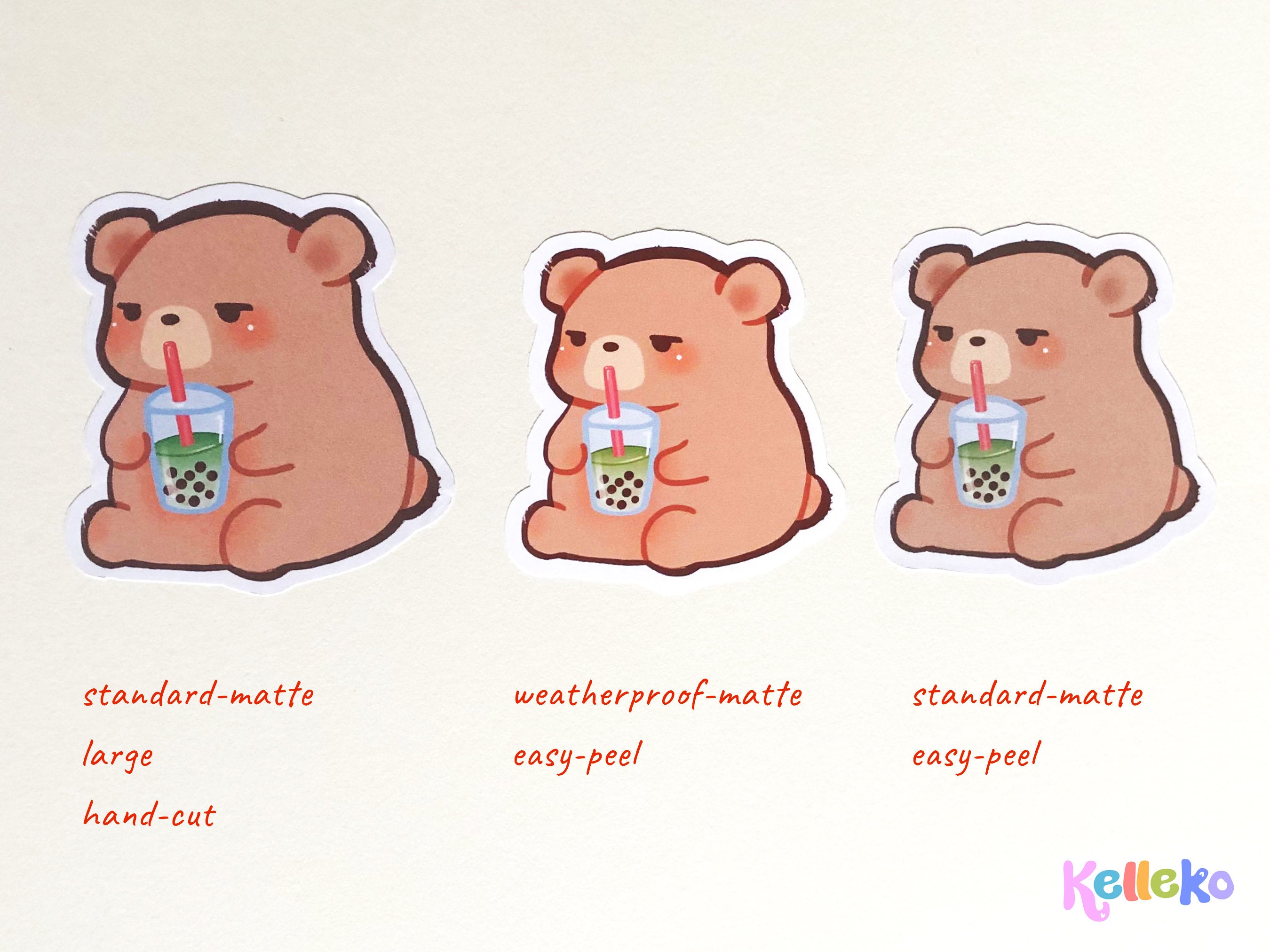 Cute Boba Bear Matte Sticker - Matcha Milk Tea, Weatherproof
