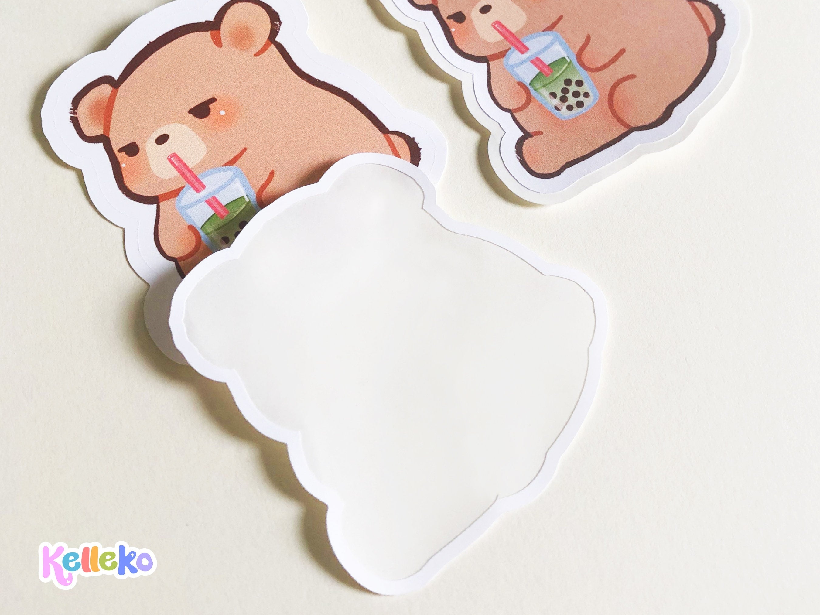 Cute Boba Bear Matte Sticker - Matcha Milk Tea, Weatherproof