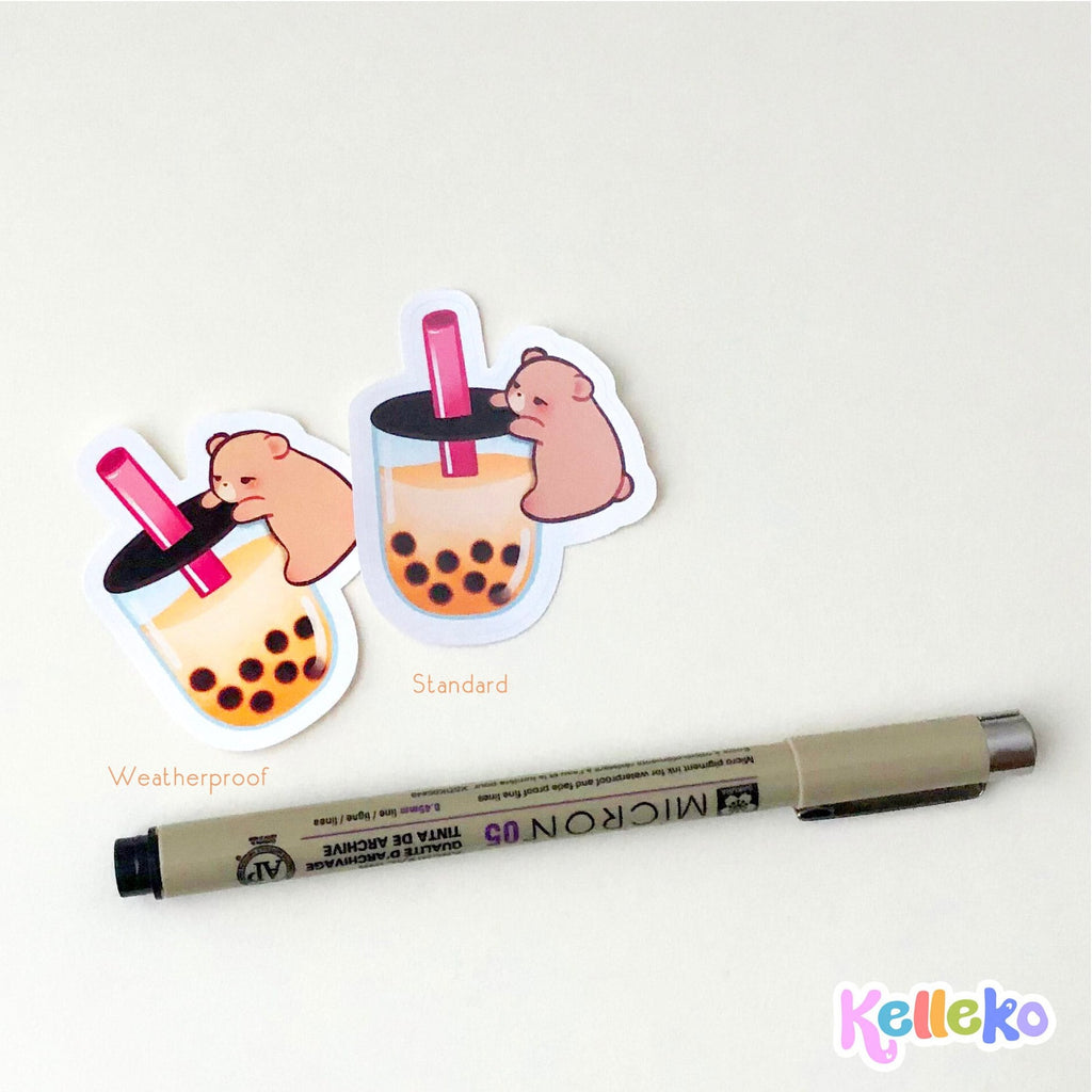 Cute Bear Hugging Boba Cup Sticker - Weatherproof Matte